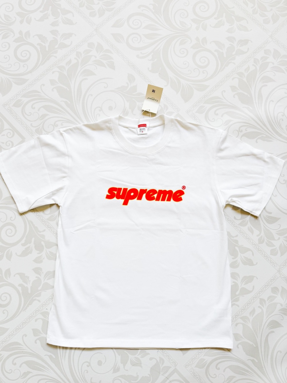 Supreme White Tee with Red Script Logo